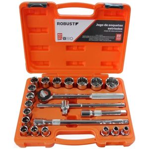 Jogo de Soquetes Estriados 1/2"" 8 a 32mm e Acessórios com 22 Peças - D26-22AM - ROBUST