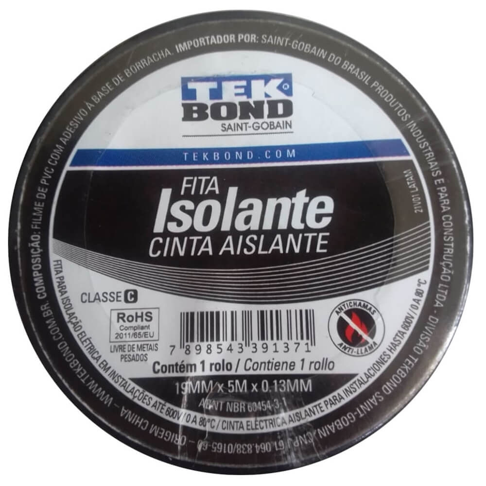 Imagem do produto Fita Isolante 19mm x 5 Metros 0,13mm - 21131001905 - TEKBOND