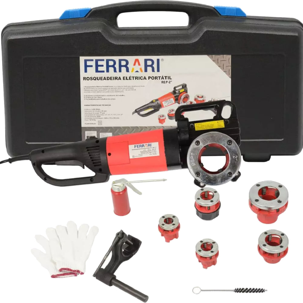 Imagem do produto Rosqueadeira Elétrica Portátil 1/2 com 6 Cabeçotes e Acessórios - AAR1030001 - FERRARI