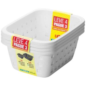 Cesto Plástico Pequeno Branco Log com 4 Unidades - OR52004 - ORDENE