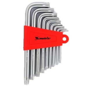 Jogo de Chave Hexagonais Torx Curtas Acetinado T-10 T-50 CRV e Suporte Plástico 9 Peças - 123059 - MTX