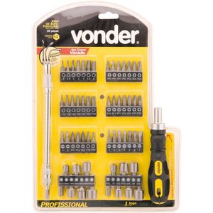 Jogo de Bits Ponteira Cromo Vanádio 58 Peças 1/4"" - 35 38 580 000 - VONDER
