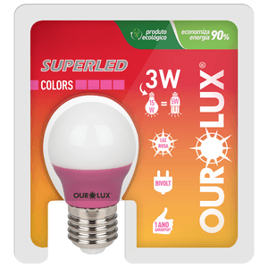 Lâmpada Bolinha Colors Rosa de 3 Watts Bivolt - 05430 - OUROLUX