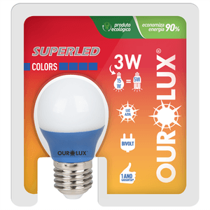 Lâmpada Bolinha Colors Azul de 3 Watts Bivolt - 05432 - OUROLUX