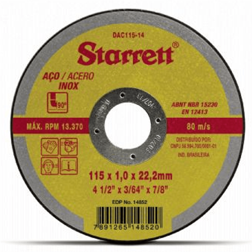 Imagem do produto Disco Abrasivo de Corte 115x1,0x22,2mm - DAC115-14 - STARRETT