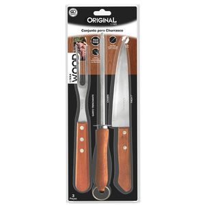 Kit Churrasco Wood com 3 Peças - 000456 - ORIGINAL