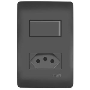 Conjunto 1 Interruptor Simples e 1 Tomada 2P+T 10 Amperes Distanciados Habitat Black - 4061 - FAME