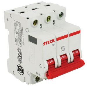 Disjuntor DIN Tripolar com Curva C de 25 Ampères - SDD63C25 - STECK