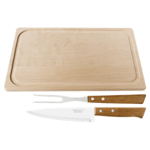 Jogo Trinchante para Churrasco em Aço Inox e Cabos de Madeira Natural com 3 Peças - 22399089 - TRAMONTINA
