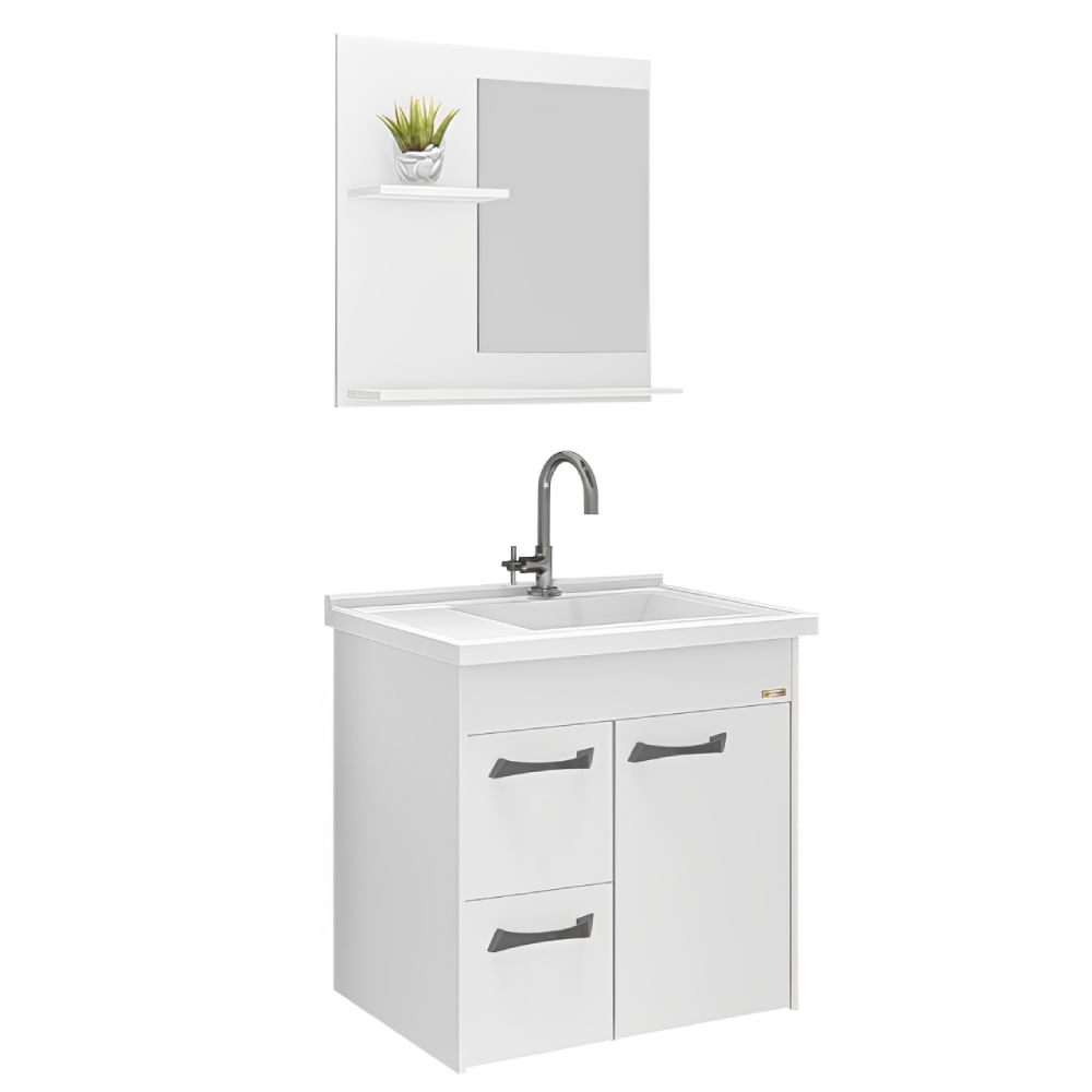 Imagem do produto Kit Banheiro Genova Suspens 2 Gavetas + Espelho + Pia 55,4cm Branco - 528602 - A.J.RORATO