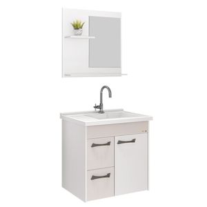 Kit Banheiro Genova Suspens 2 Gavetas + Espelheira + Pia 55,4cm Off White - 528648 - A.J RORATO