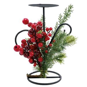 Porta Vela Folhas e Frutas Verde e Vermelho 25cm - 1007891 - CROMUS