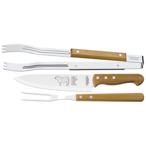 Jogo para Churrasco com 3 Peças Lâminas em Aço Inox e Cabo de Madeira - 22399075 - TRAMONTINA