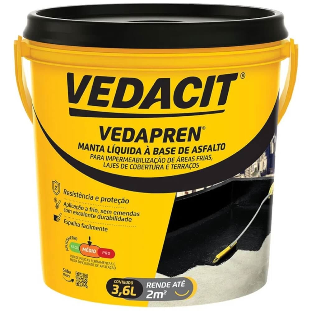 Imagem do produto Impermeabilizante Vedapren Preto 3,6 Kilos - 111804 - VEDACIT