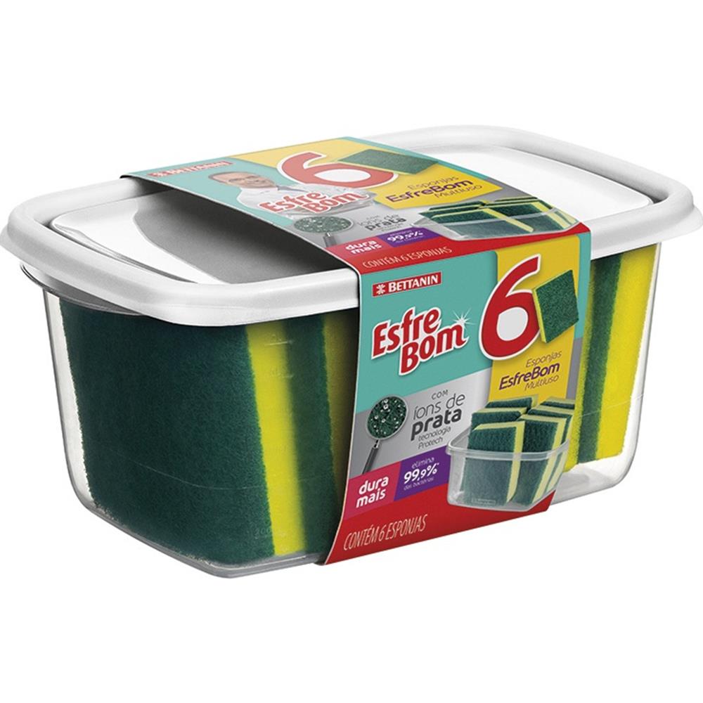 Imagem do produto Esponja Esfrebom Multiuso Com 6 Unidades + Pote Sortido - BT002K - BETTANIN