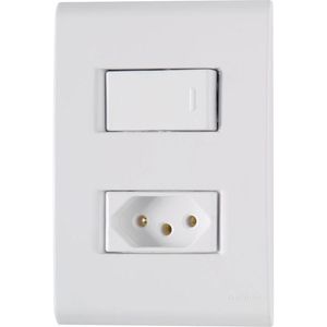 Conjunto Liz Branco 4x2 com 1 Interruptor Simples de 10 Ampères e 250 Volts + 1 Tomada 2P+T de 20 Ampères e 250 Volts - 57170044 - TRAMONTINA