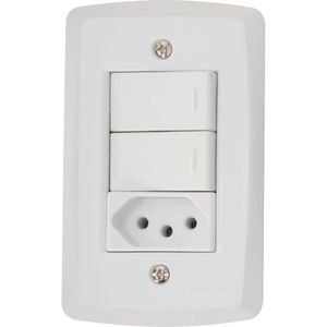 Conjunto Lux2 Branco 4x2 com 2 Interruptores Simples de 10 Ampères e 250 Volts + 1 Tomada 2P+T de 10 Ampères e 250 Volts - 57145073 - TRAMONTINA