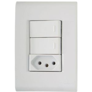 Conjunto Liz Branco 4x2 com 2 Interruptores Paralelos de 10 Ampères e 250 Volts + 1 Tomada 2P+T de 20 Ampères e 250 Volts - 57170075 - TRAMONTINA