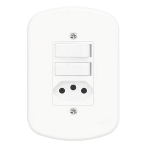2 Interruptor Paralelo + Tomada 2P+T 10A 250 Volts Blanc - 1365 - FAME