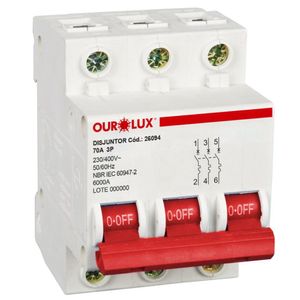 Disjuntor Tripolar 70A Curva C - 26094 - OUROLUX