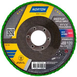 Disco Flap Fibra 4.1/2' Grão 120 R244 Standart 115x22,23mm 0120 - 66254443864 - NORTON