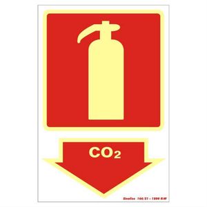 Placa de PVC Fotoluminescente Auto-Adesiva 20x30 Extintor de CO² - 250 BS - SINALIZE