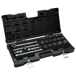 Jogo de Soquetes Estriado de Encaixe 1/2"" de 10 a 32mm CRV Com 23 Peças - 204406BJ - BELZER