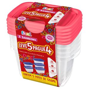 Conjunto de Pote Leve 5 Pague 4 Cores Sortidas 580ml - SR180/7 - SANREMO