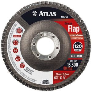 Disco Abrasivo Flap com 115mm Grão 120 de Zircônia - AT25/120 - PINCEIS ATLAS