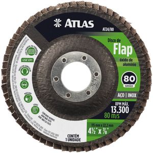 Disco Abrasivo Flap com 115mm Grão 80 de Óxido de Alumínio - AT24/80 - PINCEIS ATLAS
