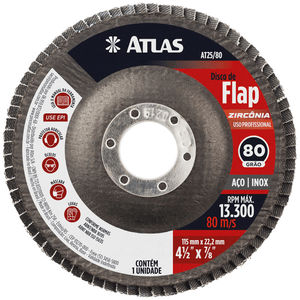 Disco Abrasivo Flap com 115mm Grão 80 de Zircônia - AT25/80 - PINCEIS ATLAS
