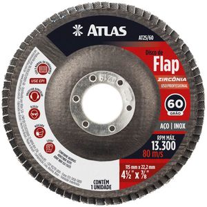 Disco Abrasivo Flap com 115mm Grão 60 de Zircônia - AT25/60 - PINCEIS ATLAS