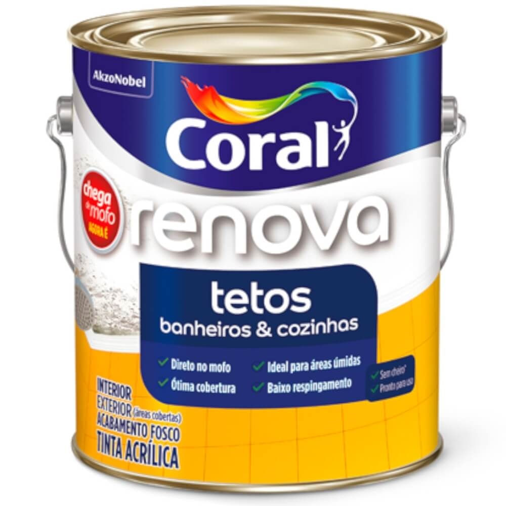 Imagem do produto Tinta Acrílica Renova Tetos Banheiros & Cozinhas Branco 3,6 Litros - CORAL