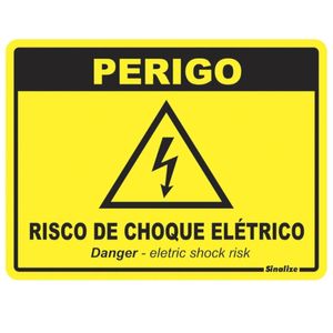 Placa de Poliestireno Auto-Adesiva 15x20cm Perigo Risco de Choque Elétrico - 220 BY - SINALIZE
