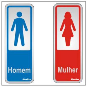 2 Placas de Alumínio Auto-Adesiva 15x6cm Sanitário Homem / Mulher -120 AN - SINALIZE