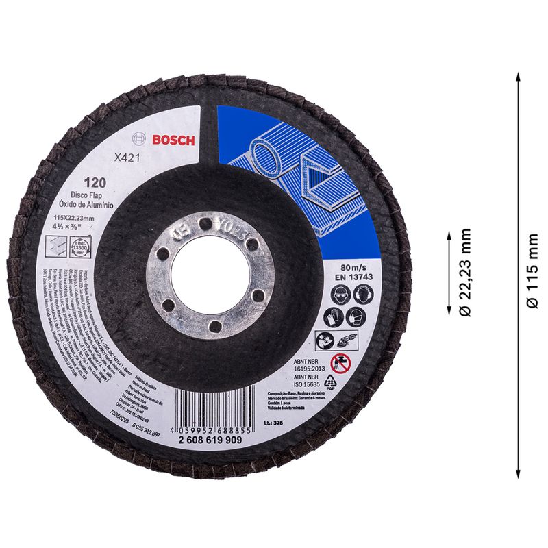 Disco-Flap-Bosch-X421-Ø115mm-G80---2608619908-000---BOSCH