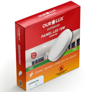 Painel LED Super Eco Sobrepor Redondo 18W Bivolt 6500K - 02909 - OUROLUX