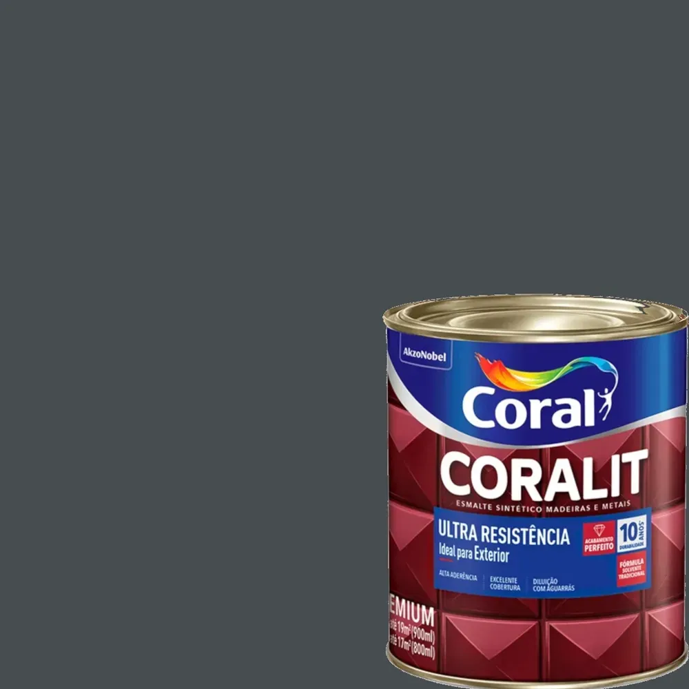 Esmalte Sintético Coralit Ultra Resistência Alto Brilho 900ml Cinza ...