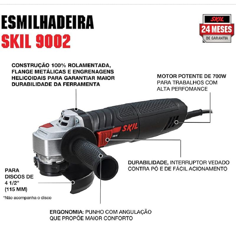 Esmerilhadeira Angular 9002 700 Watts 220 Volts - F0129002JQ - SKIL -9-