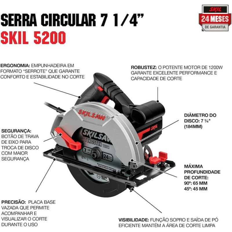 Serra Circular para Madeira 1200 Watts 220 Volts - F0125200JA000 - SKIL -8-