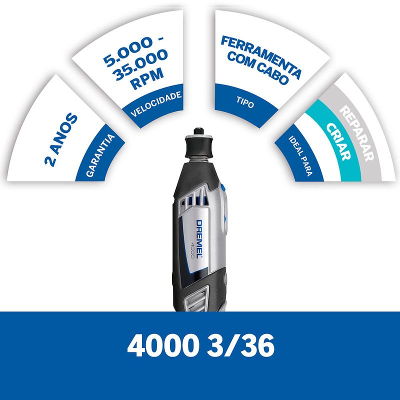 Micro Retifica 4000 220 Volts com 3 Acoplamentos, 36 Acessorios e Maleta - F0134000NC000 - DREMEL -1-