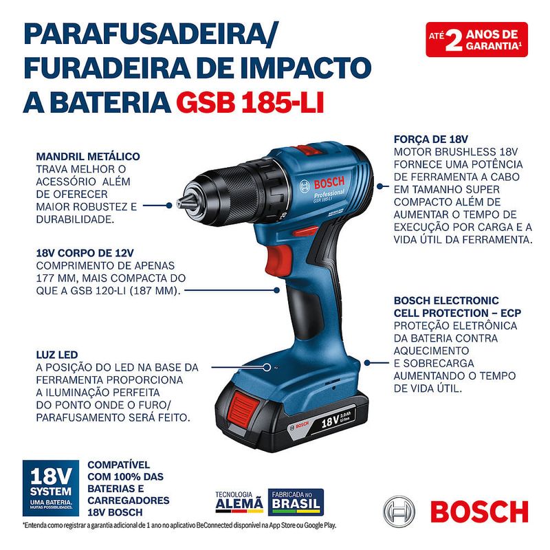 Parafusadeira-Furadeira-de--Impacto-18-Volts-2-Baterias---Maleta---BOSCH