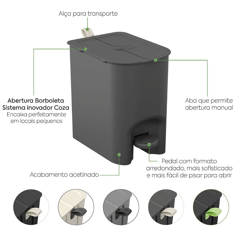 Lixeira-Borboleta-com-Pedal-6-Litros-Cinza-Chumbo-com-Alca---10660_0536---COZA--1-