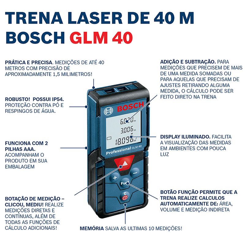 Trena-a-Laser-Cor-Vermelha-GLM40-Alcance-de-40-Metros---Saco-Protetor-com-2-Pilhas---0601072900-000---BOSCH