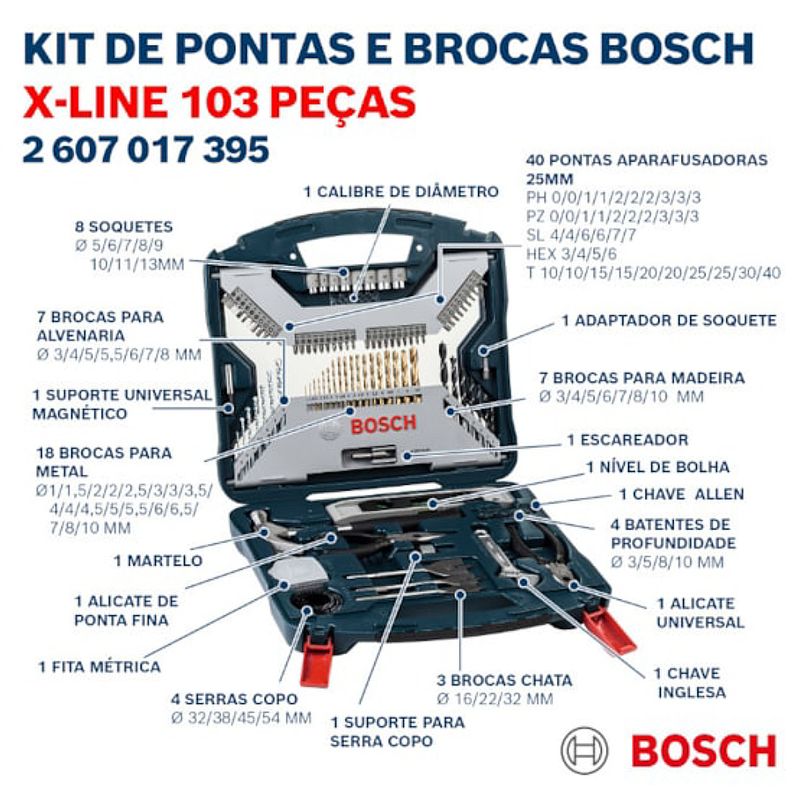 Kit Jogo de Brocas Mala X-Line com 103 Pecas - 2607017395 - BOSCH