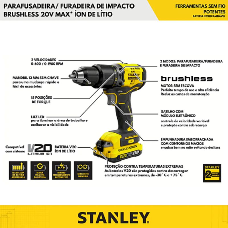 Parafusadeira-e-Furadeira-de-Impacto-Brushless-1_2_-13mm-20-Volts-Max-Bivolt-com-2-Baterias---Maleta---SBD715D2K-BR---STANLEY--6-
