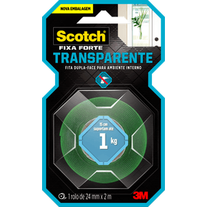Fita Dupla Face Scotch Fixa Forte Transparente 24mm x 2 Metros - HB004420194 - 3M