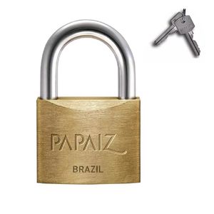 Cadeado com Chave 35mm Latão Maciço Cromado Acetinado - 0100350 - PAPAIZ