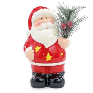 Papai Noel Decorativo com Arranjo e Led Colorido 13cm - 1009681 - CROMUS