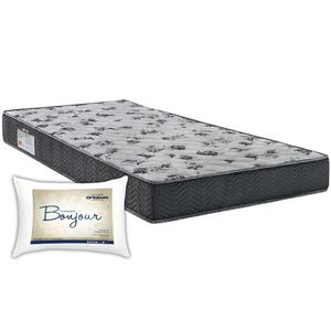 Kit Colchão de Espuma Solteiro Misto Iso 100 D33 88x188x18cm + Travesseiro Bonjour com Fibra Siliconada 50x70cm - ORTOBOM